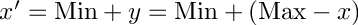 $x' = \text{Min} + y = \text{Min} + (\text{Max} - x)$