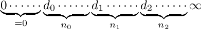 \[ \underbrace{0 \cdots\cdots}_{=0} \underbrace{d_0 \cdots\cdots}_{n_0} \underbrace{d_1
\cdots\cdots}_{n_1} \underbrace{d_2 \cdots\cdots}_{n_2} \infty \]