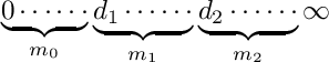 \[ \underbrace{0
\cdots\cdots}_{m_0} \underbrace{d_1 \cdots\cdots}_{m_1} \underbrace{d_2 \cdots\cdots}_{m_2}
\infty \]