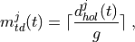 m_{td}^{j}(t) = \lceil\frac{d_{hol}^{j}(t)}{g}\rceil \;,